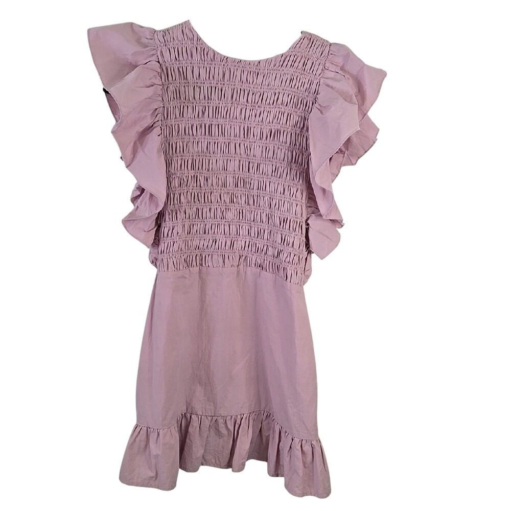 Nasty Gal Pink Lilac Smocked Ruffle Dress Cottagecore Cotton Mini Size Small